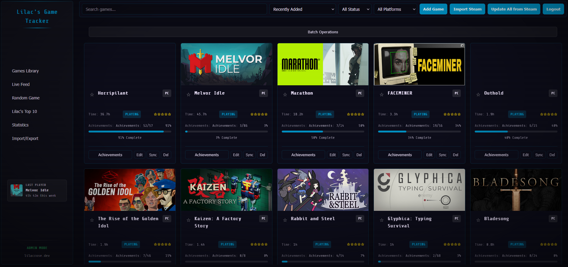 Game Tracker screenshot